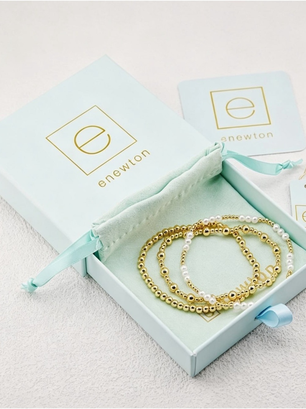 Enewton Gold Beaded Bracelet Set with Pearl Accents - Mint